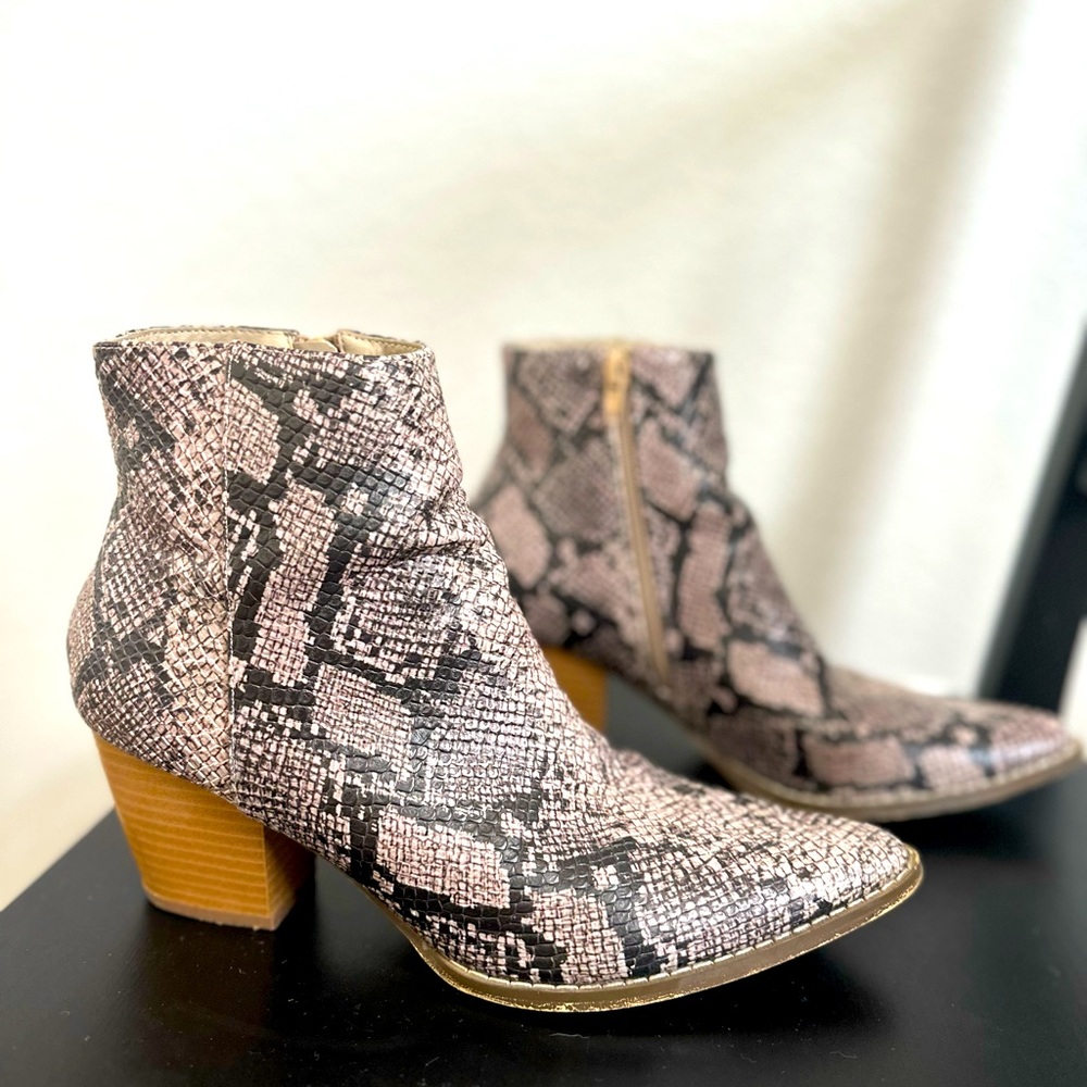 Faux Snakeskin Ankle Boots with short heel
